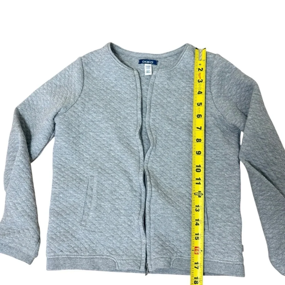 Okaidi| Kids Light Gray Quilted Zip Up Sweatershirt- Size 10 years